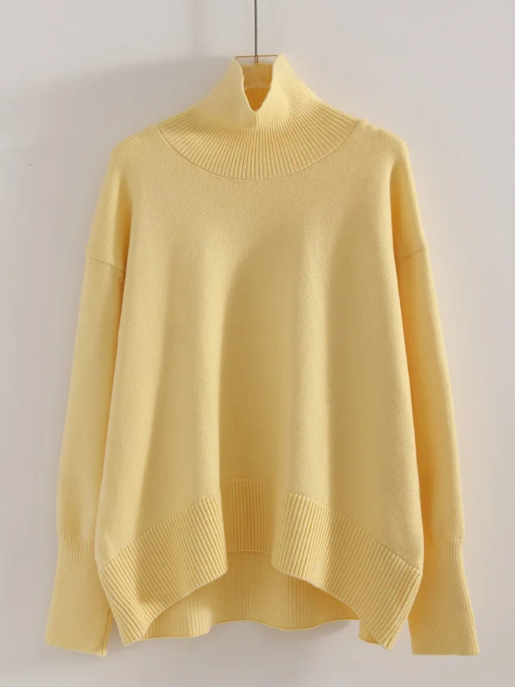 Dames oversized coltrui van grof breisel met geribde boorden
