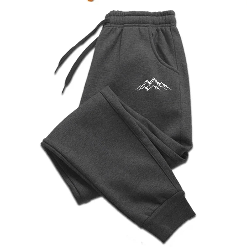 Unisex Jogginghose mit Kordelzug und Berg-Print, bequeme Freizeithose