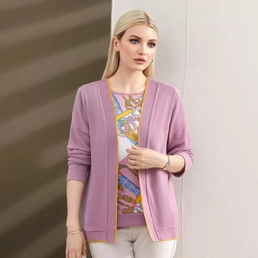 Damen 2-teiliges Set Cardigan und gemustertes Oberteil