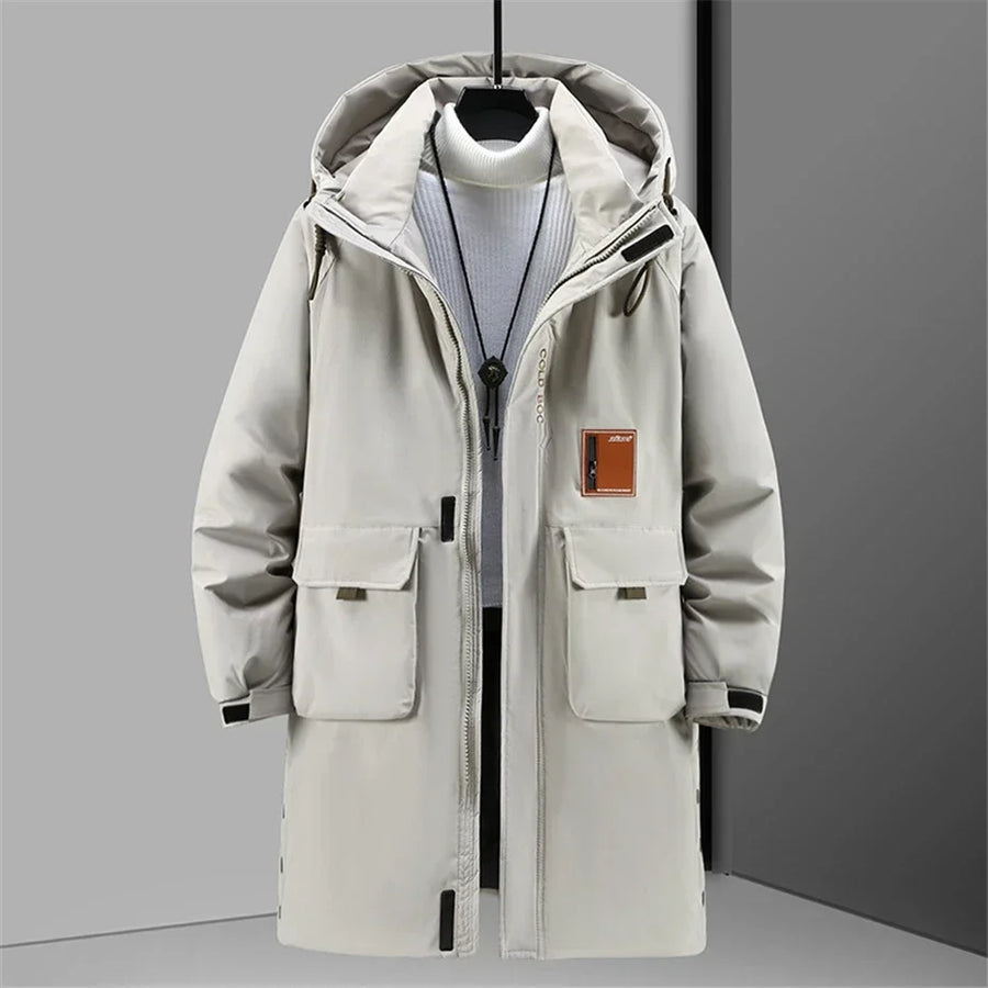 Herren Winter Parka Lang Gefüttert mit Kapuze und Taschen