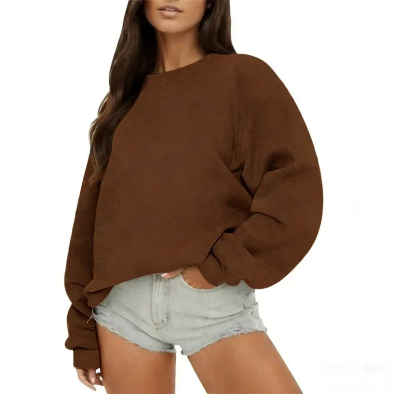 Oversized damessweatshirt met ronde hals en lange mouwen, casual trui