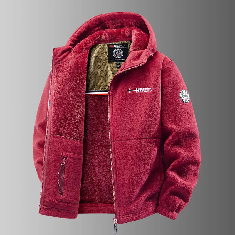 Herren Winter Fleecejacke mit Kapuze und Reißverschluss, gefüttert, warm