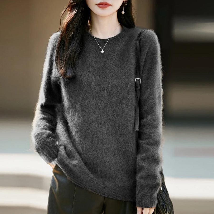 Damen Pullover mit Rundhalsausschnitt und langen Ärmeln, weiches Material