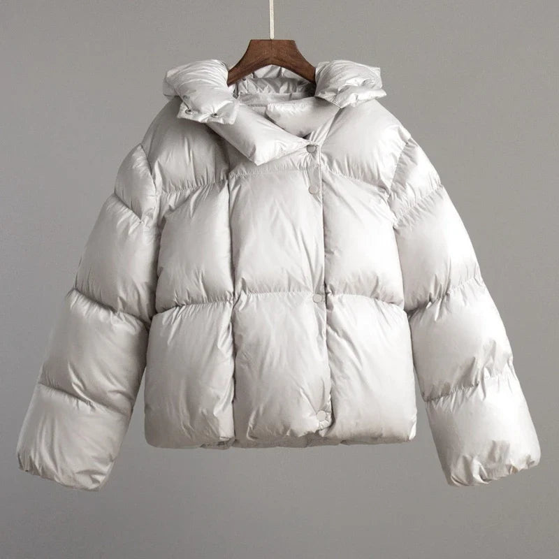 Damen Pufferjacke mit Kapuze, kurz geschnitten, uni