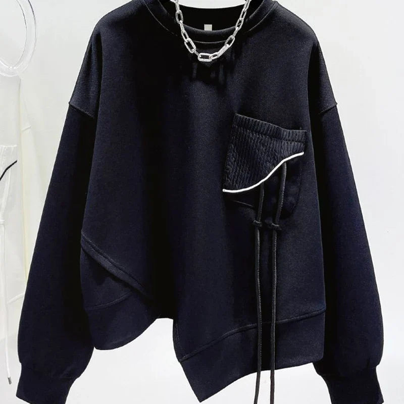Unisex sweatshirt met lange mouwen, ronde hals en asymmetrische zoom