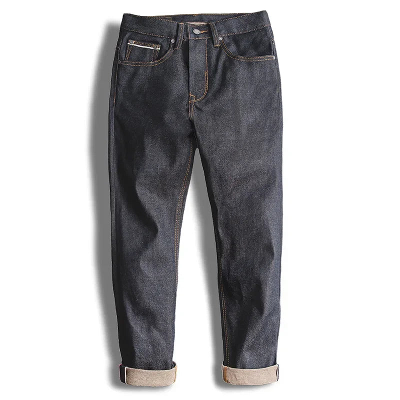 Donkerdenim jeans voor heren, straight fit, met omgeslagen zoom