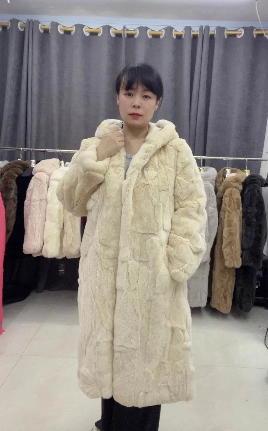 Damen Winter Kunstpelzmantel Lang mit Kapuze Braun Warm Pelzimitat Jacke