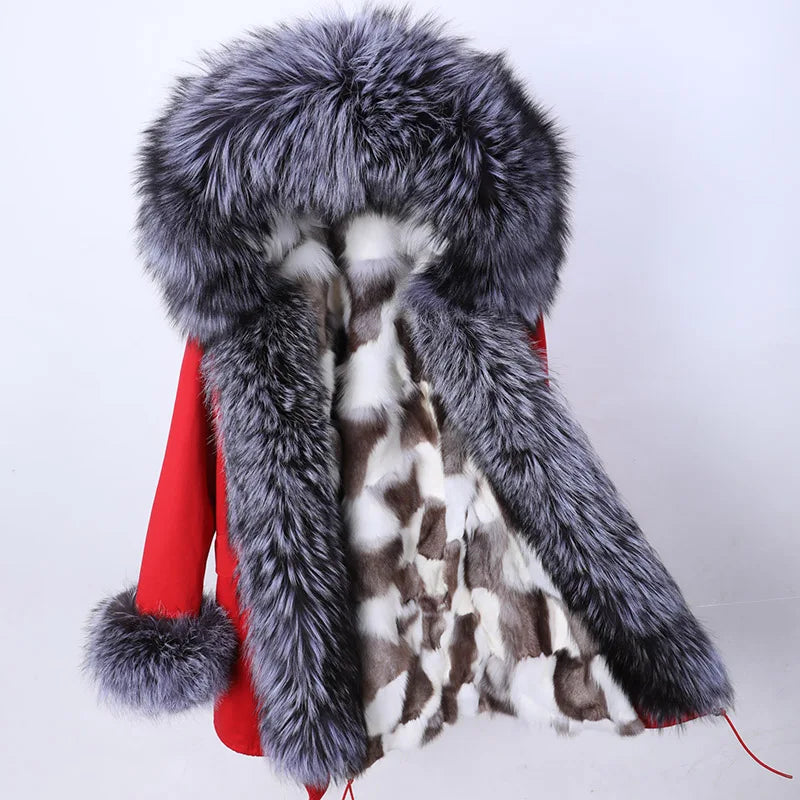 Damen Winterparka mit Kapuze und Plüschfutter, Lange Winterjacke
