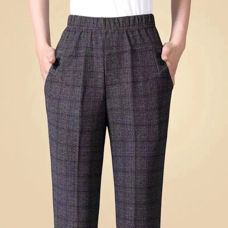 Damen Hose mit Gummibund und Taschen, gestreift oder kariert