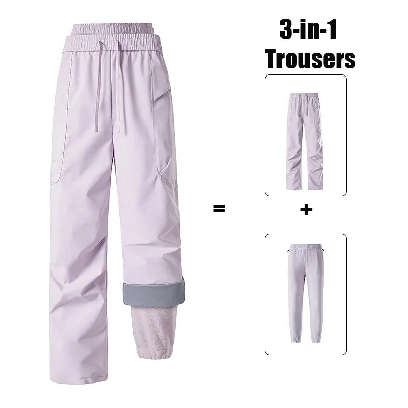 3-in-1-broek met fleecevoering, gevoerde outdoorbroek voor dames