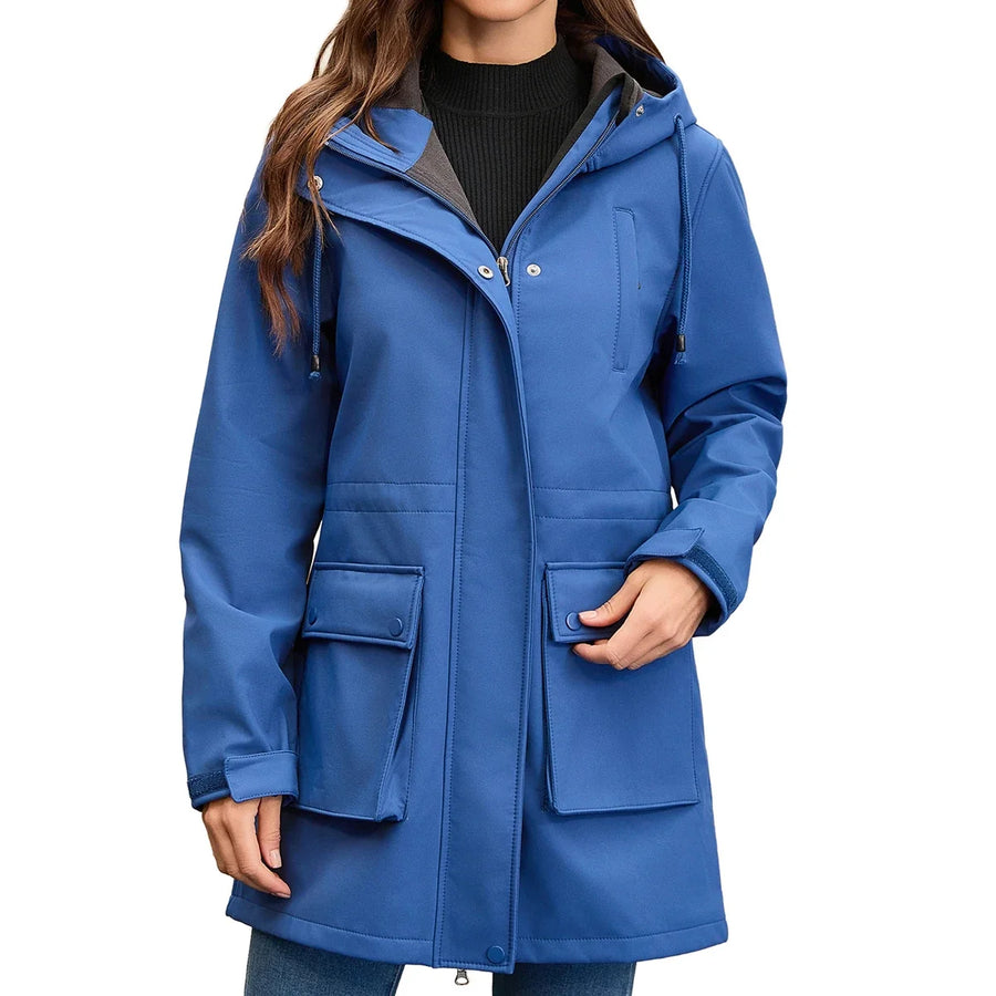 Damen Regenjacke mit Kapuze und Pattentaschen – Wasserabweisender Parka für Frauen