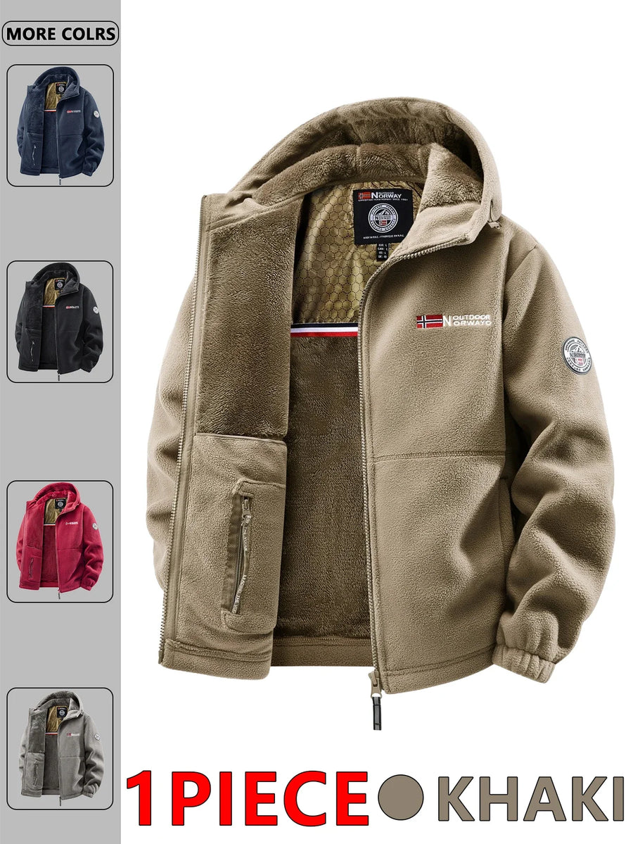 Herren Winter Fleecejacke mit Kapuze und Reißverschluss, gefüttert