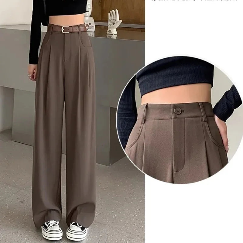 Elegante damesbroek met wijde pijpen, hoge taille en plooien