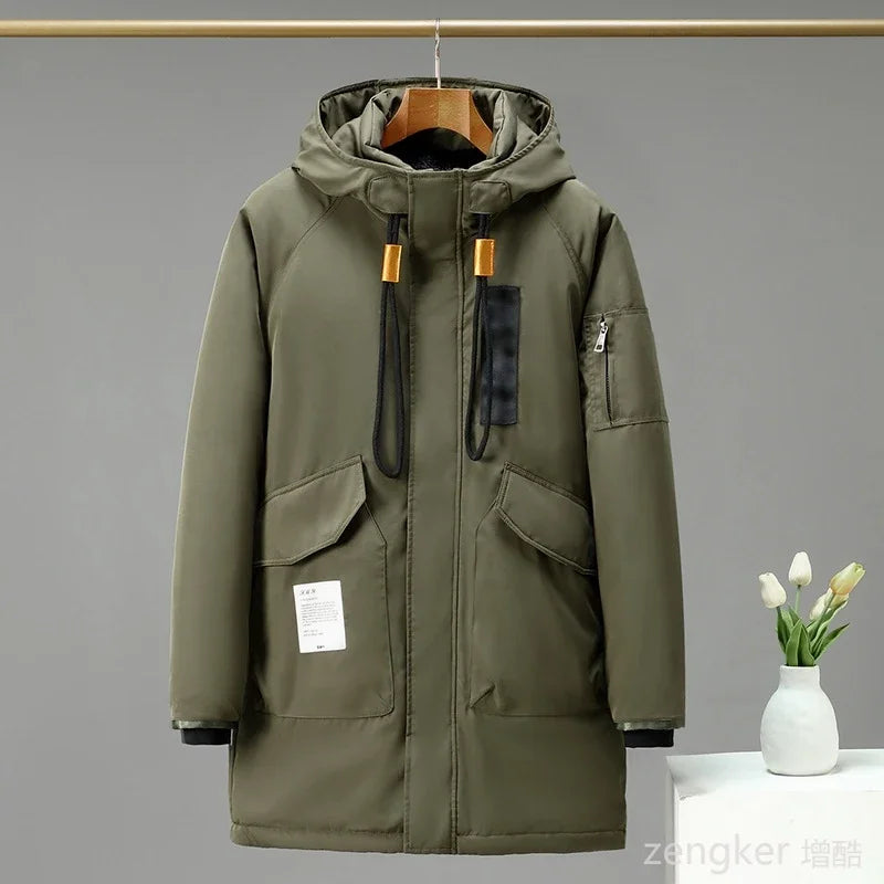 Herren Winterparka mit Kapuze - Langer Wintermantel in Schwarz oder Grün