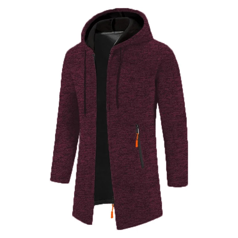 Herenhoodiemantel met lange mouwen, gemêleerd, met zak met ritssluiting