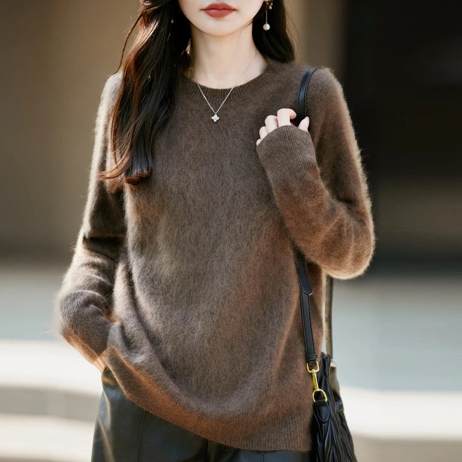 Damen Pullover mit Rundhalsausschnitt und langen Ärmeln, weiches Material