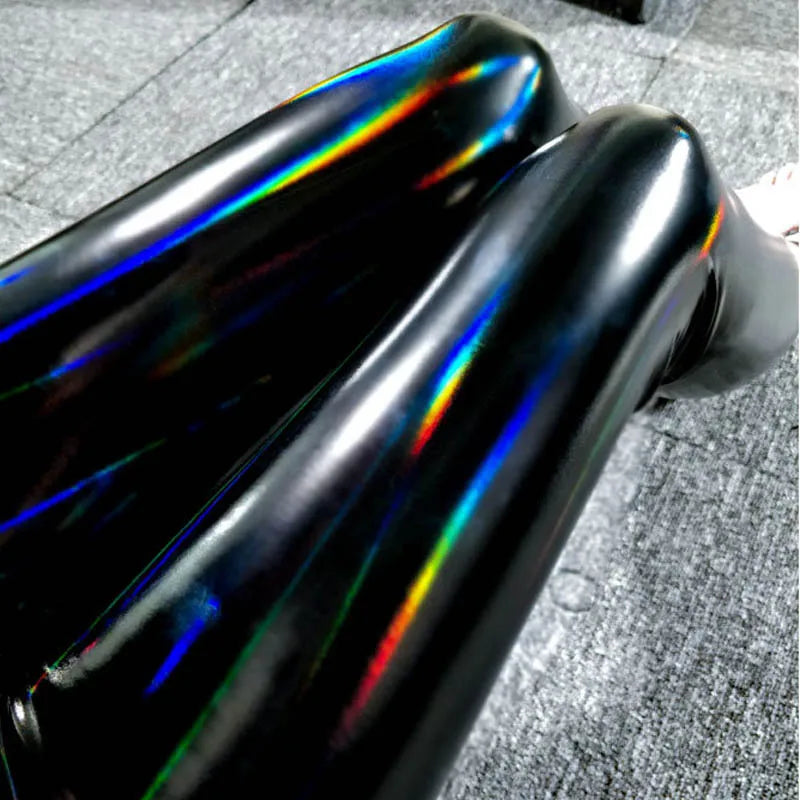 Holographische Leggings Schwarz Glänzend mit Regenbogen-Effekt