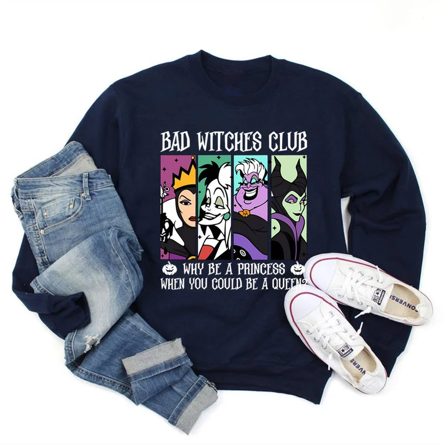 Dames-sweatshirt met "Bad Witches Club"-motief, ronde hals, lange mouwen