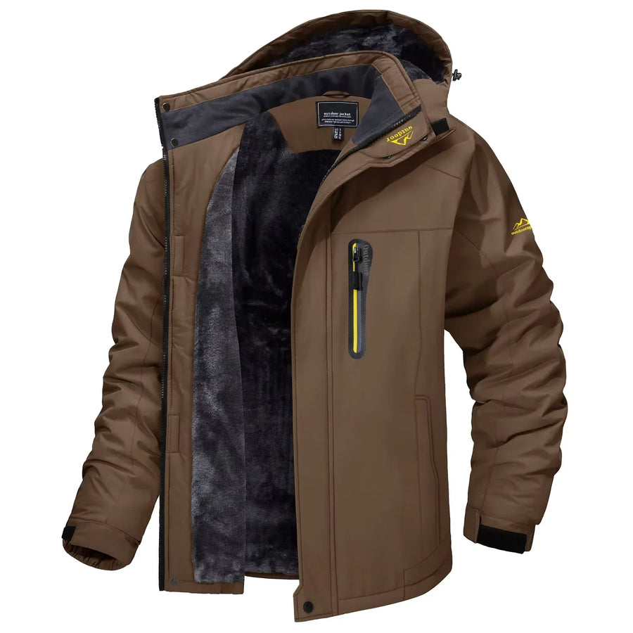 Herren Winterjacke mit Kapuze und Plüschfutter - Warme Outdoor-Jacke in Camouflage-Muster