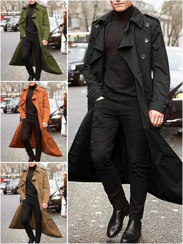 Herren Trenchcoat mit Gürtel, Doppelreiher und Reverskragen
