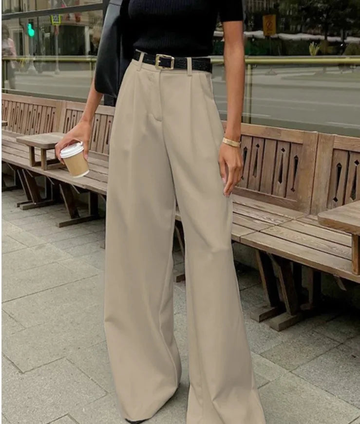 Damen Weite Hose mit Hoher Taille und Bundfalten