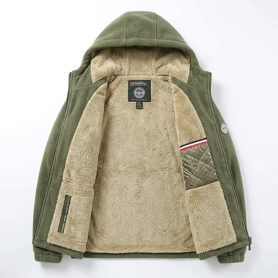 Herren Fleecejacke mit Kapuze, Reißverschluss & Stehkragen, gefüttert