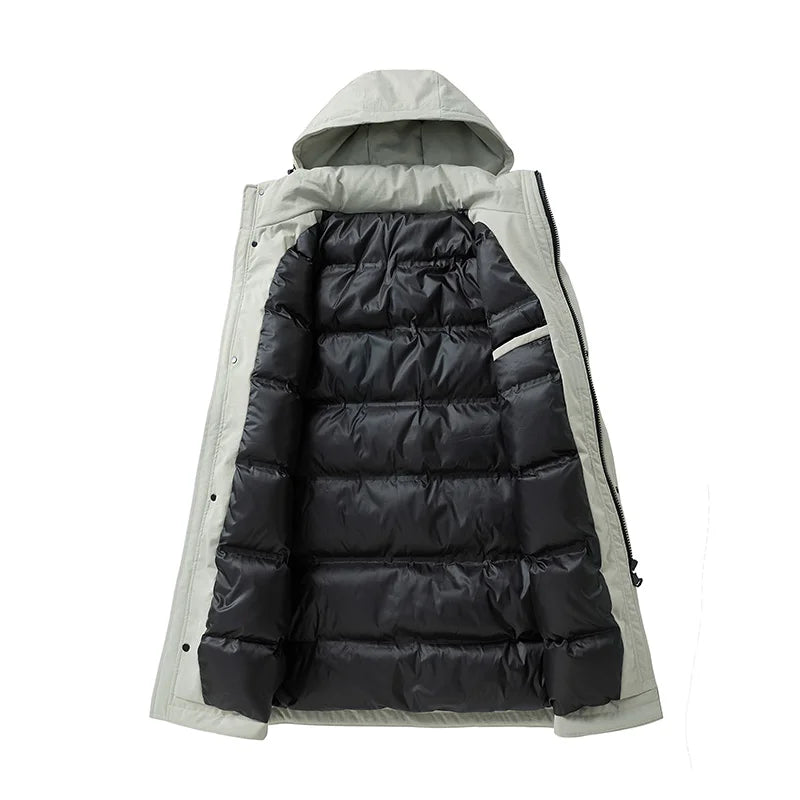 Herren Winterparka Lang mit Kapuze Warm Gefüttert