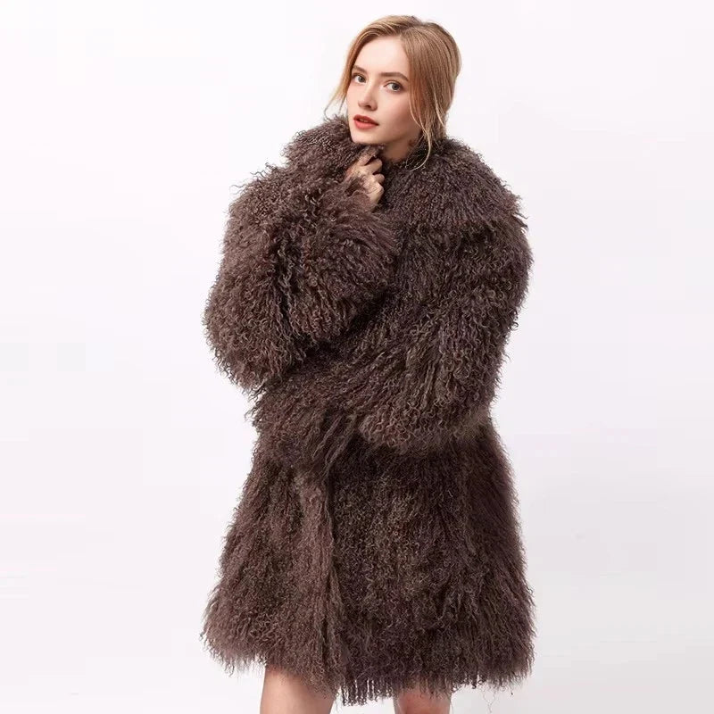Damen Pelzimitat Mantel Lockiges Plüsch Teddy-Stil Jacke Langarm offener Schnitt
