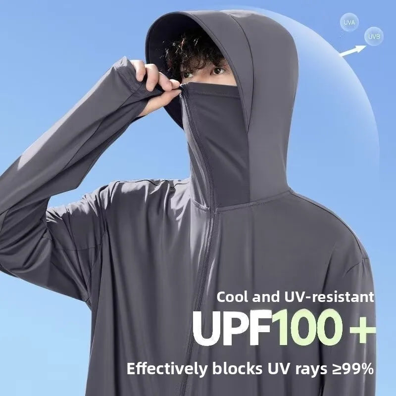 UV-Schutz Jacke mit Kapuze und Gesichtsmaske, Reißverschluss, für Outdoor