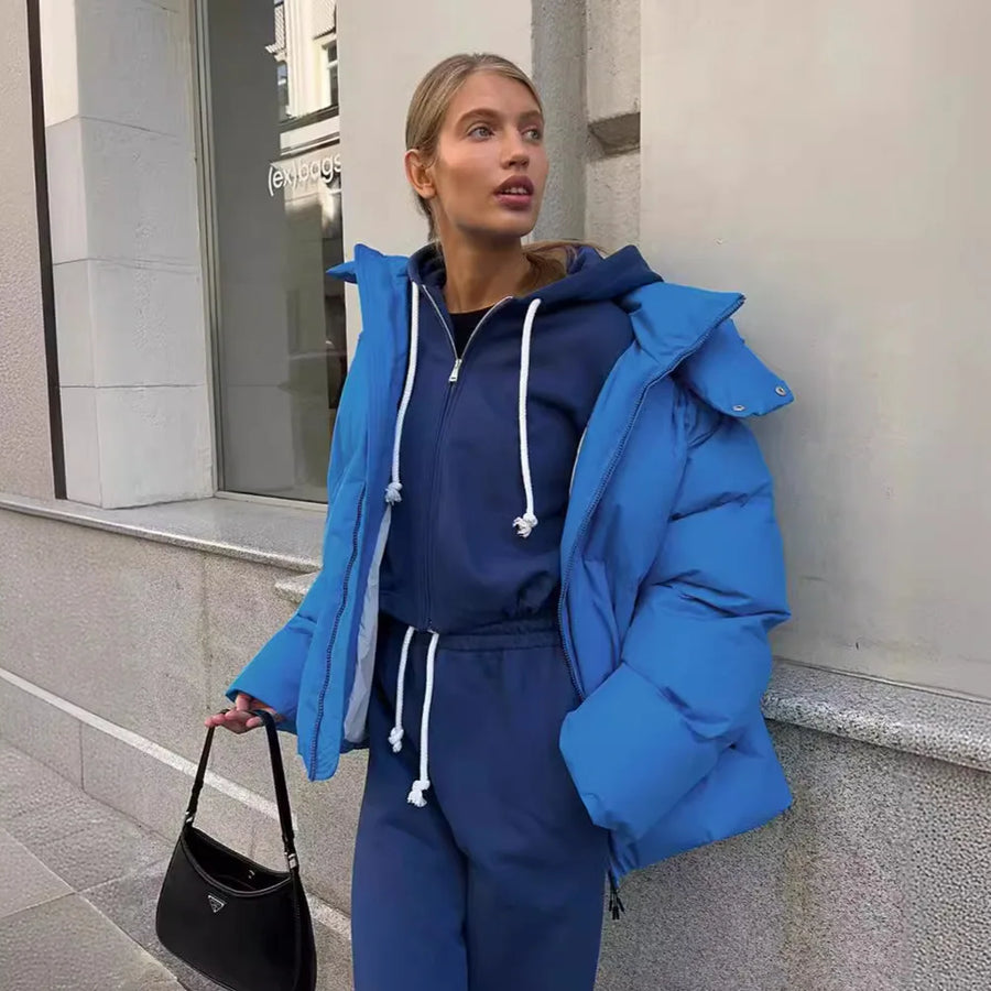 Damen Steppjacke mit Kapuze, kurz, gepolstert, Reißverschluss