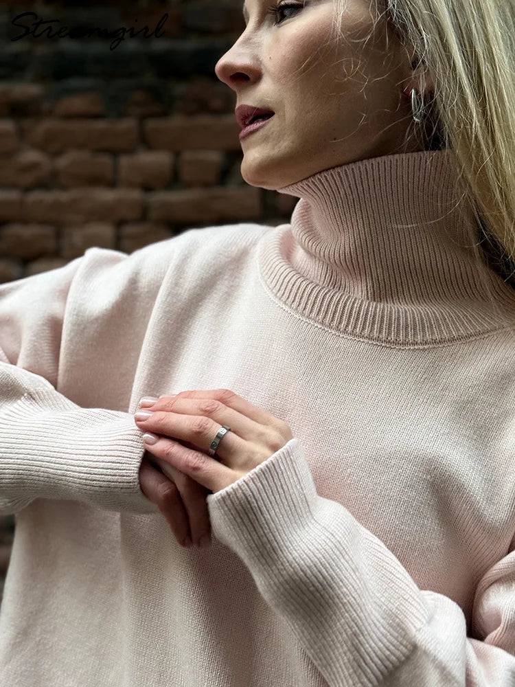 Dames oversized coltrui van grof breisel met geribde boorden