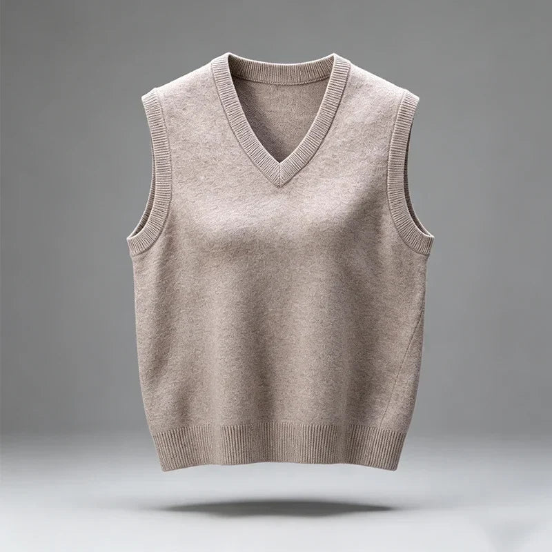 Unisex gebreid vest, V-hals, mouwloze trui, effen kleur