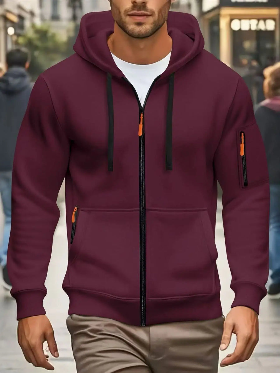 Herenhoodie met rits en zakken, olijfgroen