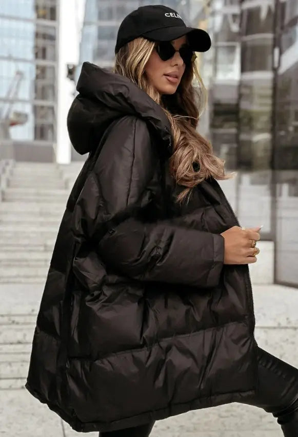Damen Steppjacke mit Kapuze, kurz, Schwarz, gesteppt, Winterjacke