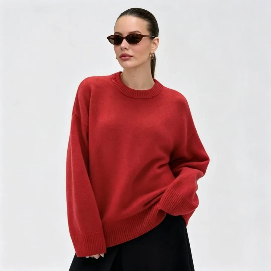 Oversized damestrui met ronde hals en geribde boorden
