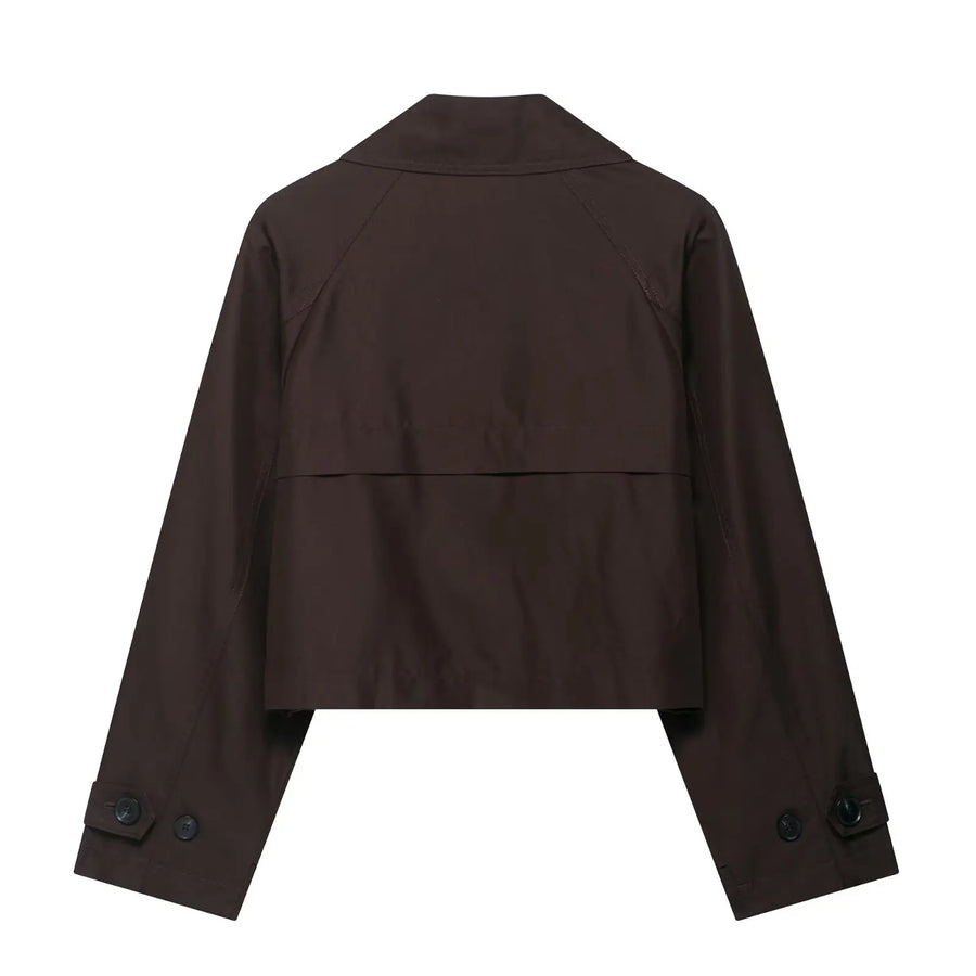 Kurze Damen Jacke Trenchcoat Stil Zweireiher Beige