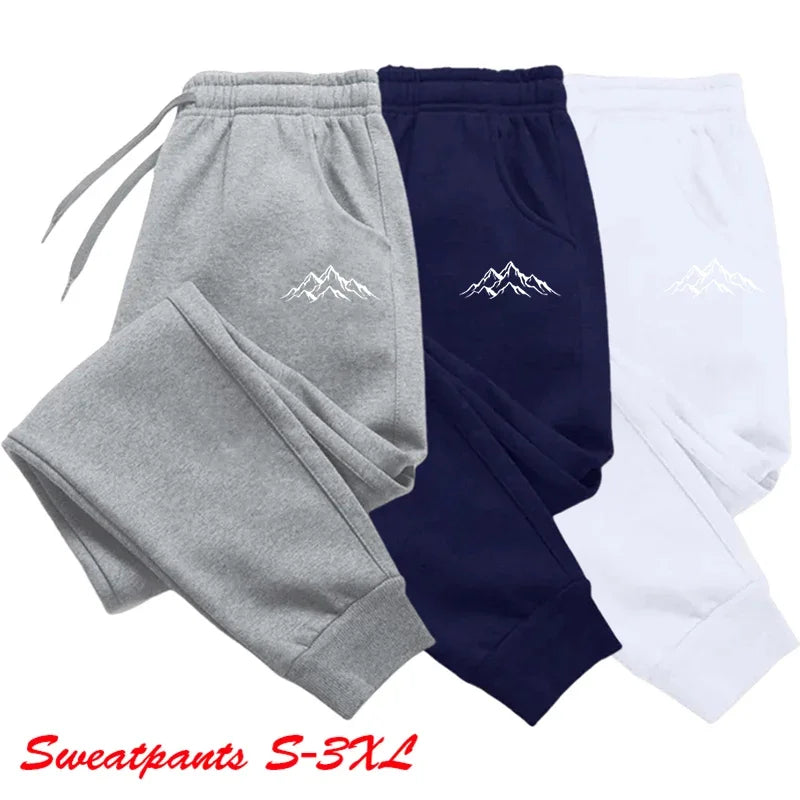 Unisex Jogginghose mit Kordelzug und Berg-Print, bequeme Freizeithose