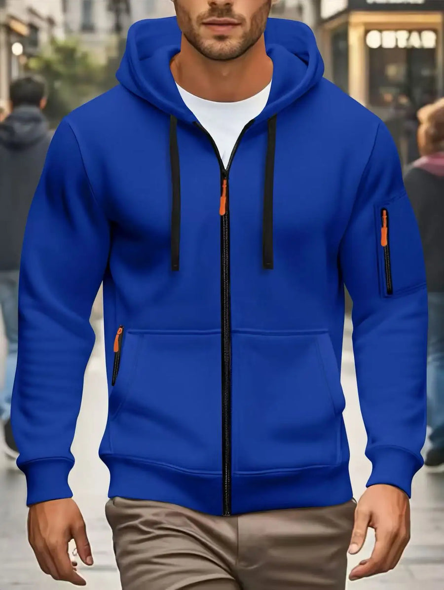 Herenhoodie met rits en zakken, olijfgroen
