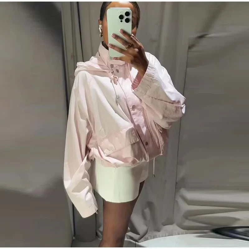 Damen Jacke mit Kapuze in Rosa, leicht