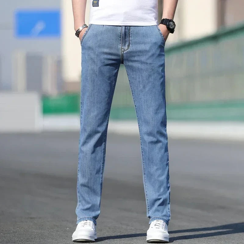 Herren Jeanshose Straight Fit Freizeit Hose Grau/Blau
