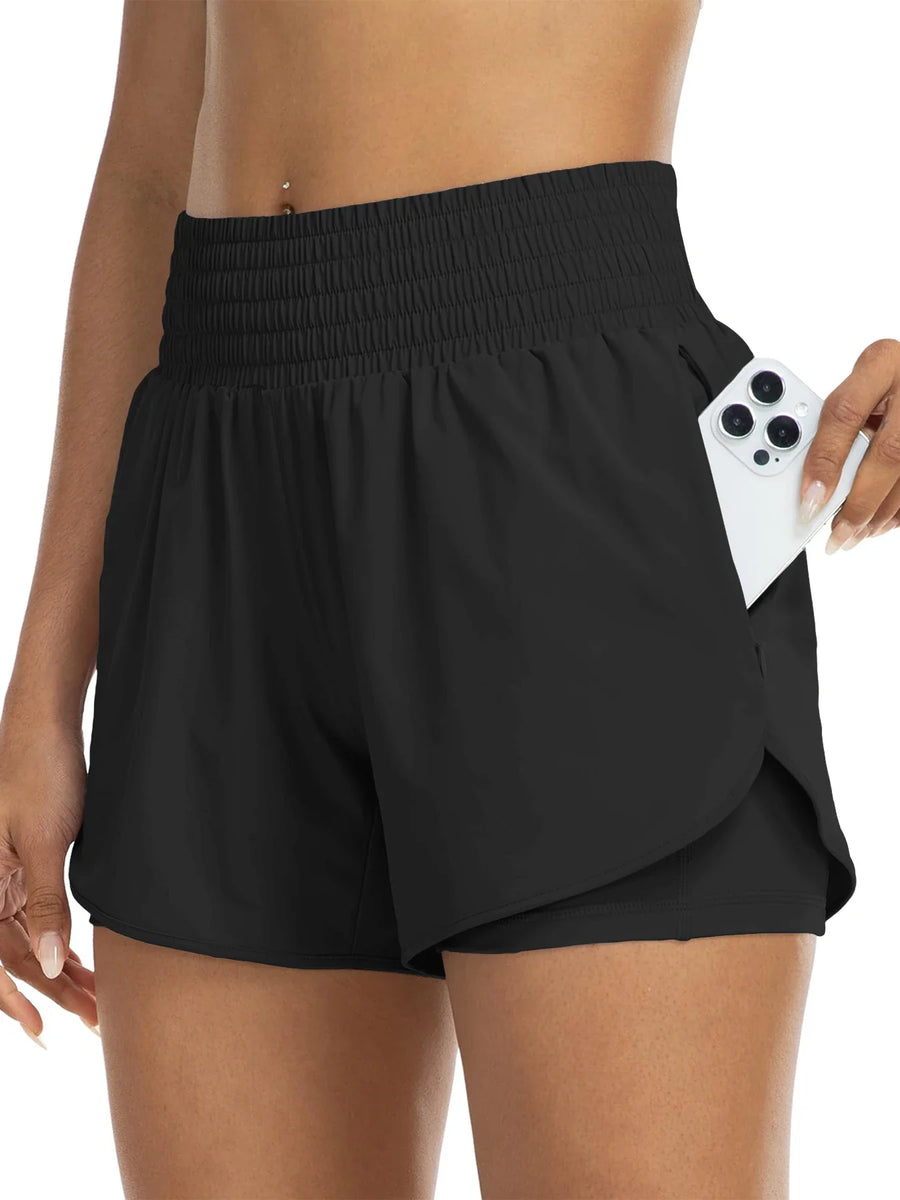 Sportshorts voor dames met hoge taille en zijzak