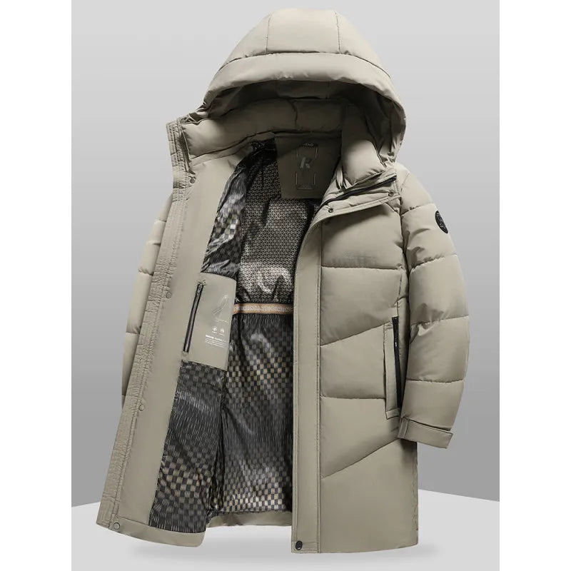 Herren Winter Steppmantel mit Kapuze Lang Schwarz