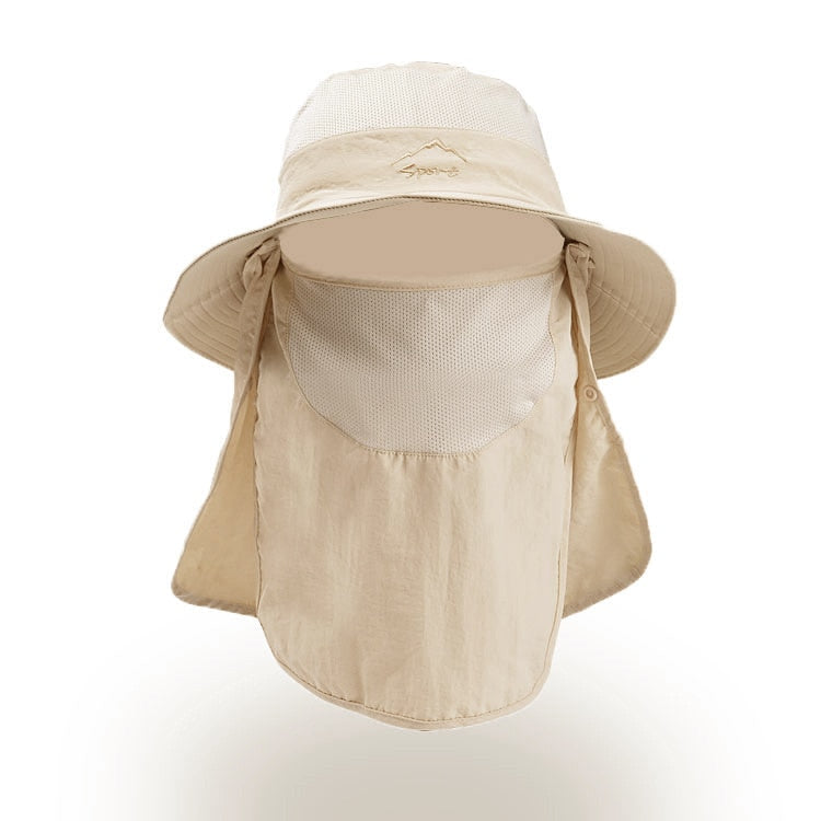 Unisex Sonnenhut mit Nackenschutz und Gesichtsmaske, breiter Krempe und UV-Schutz für Outdoor-Aktivitäten