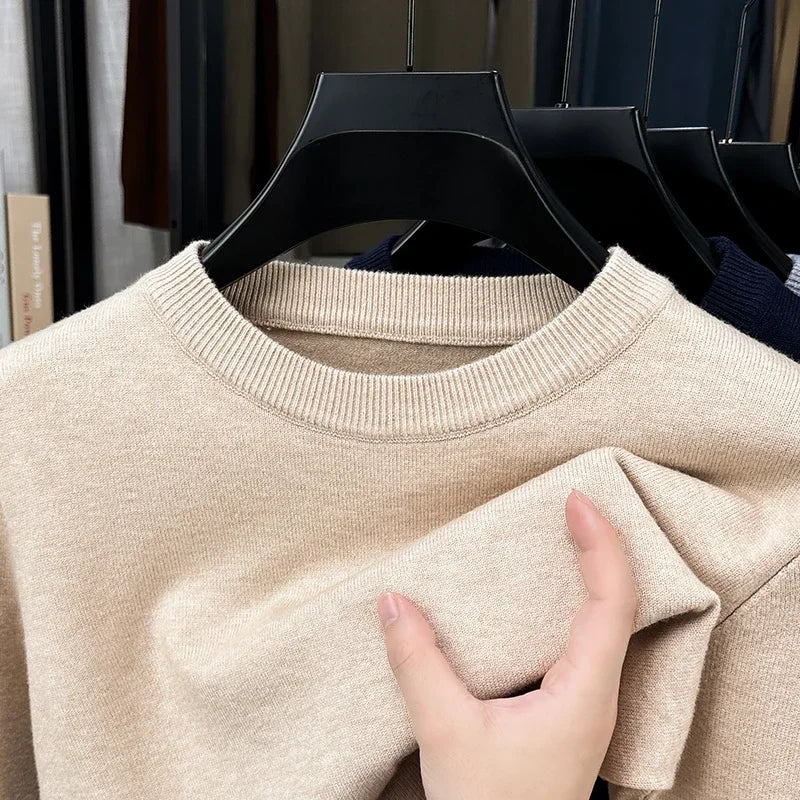 Unisex pullover met lange mouwen, ronde hals, fijngebreid, beige