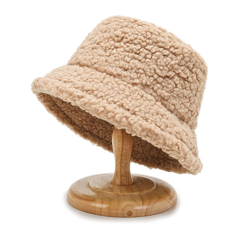 Teddy-Fleece Fischerhut Bouclé Winter Bucket Hat in Schwarz und Beige