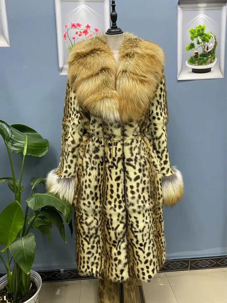 Damen Wintermantel aus Kunstpelz mit breitem Kragen und Gürtel