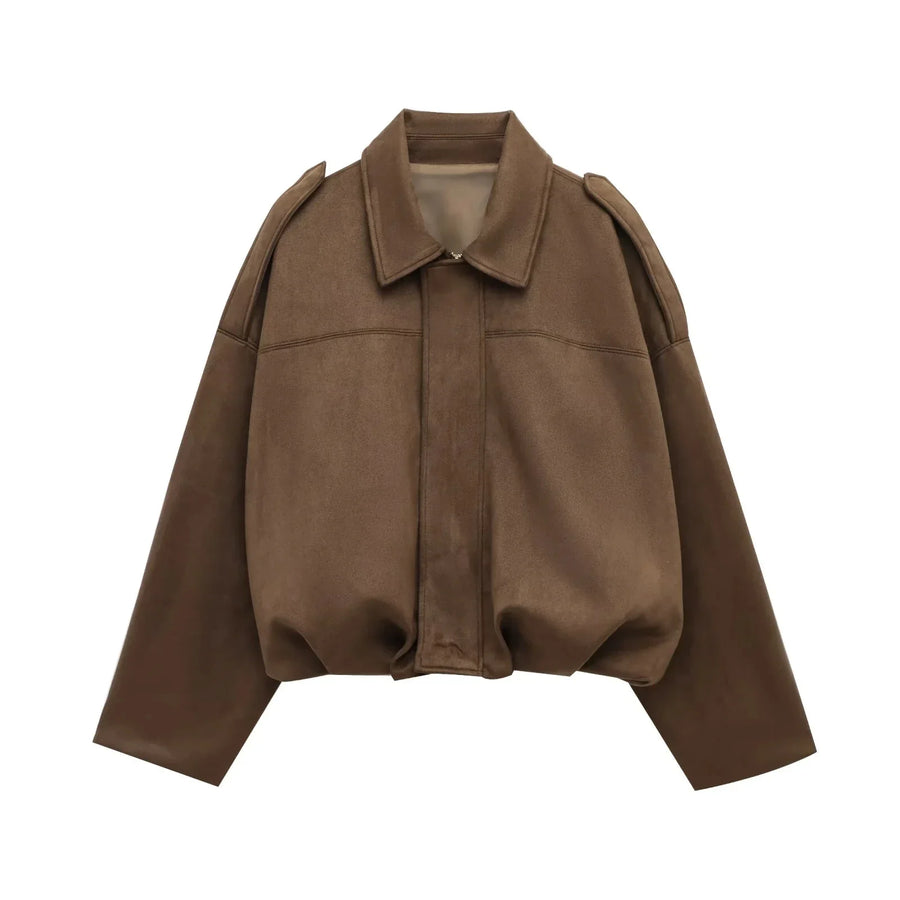 Damen Bomberjacke Crop Design mit Kentkragen und weiten Ärmeln in verschiedenen Farben
