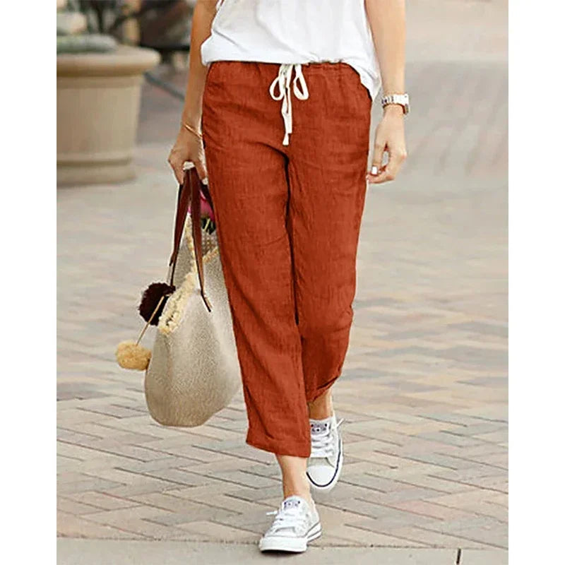 Damen Leichte Hose mit Gummibund & Kordelzug, Cropped-Look
