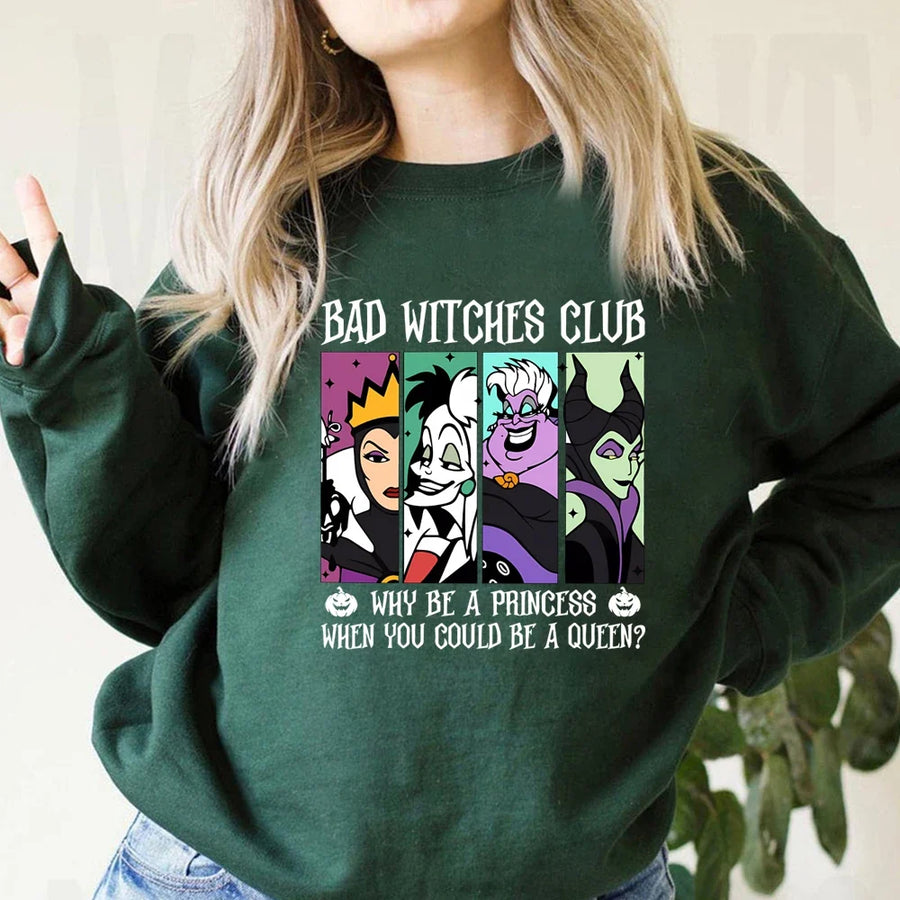 Dames-sweatshirt met "Bad Witches Club"-motief, ronde hals, lange mouwen