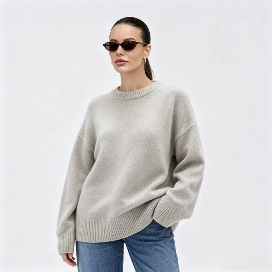 Oversized damestrui met ronde hals en geribde boorden